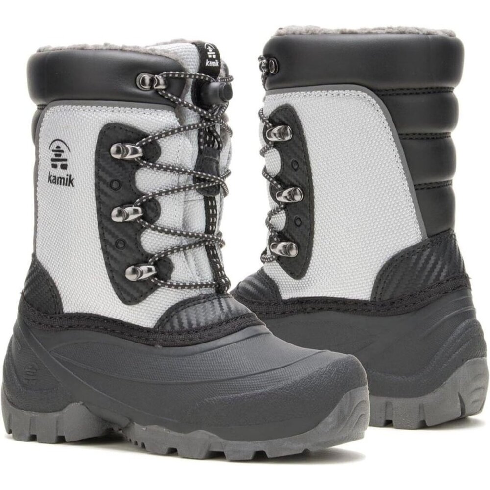 New Kamik Luke 3 Kids Boys  Sz 13 Snow Boots Insulated light gray and black